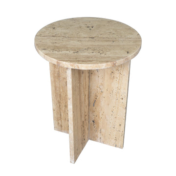 Javier 14" Contemporary Natural Marble Handmade X-Shaped End Table - JONATHAN Y